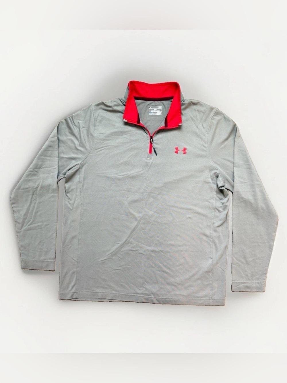 Under Armour ColdGear Men’s Large Gray Red 1/4 Zip Loose Fit Pullover